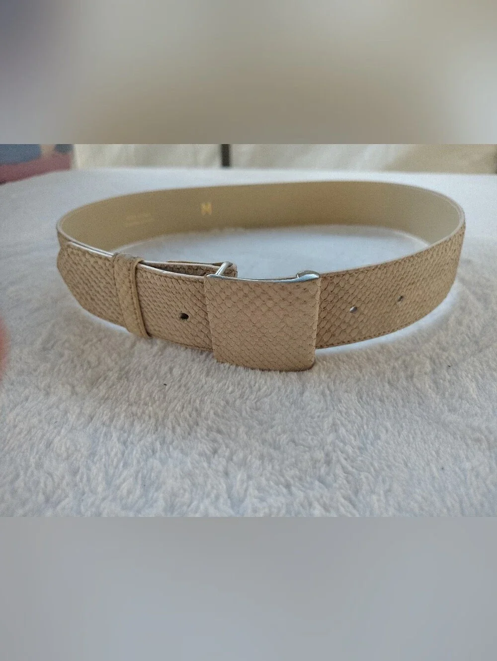 Vintage Beige Textured Leather women’s Belt - Neutral Casual Dress